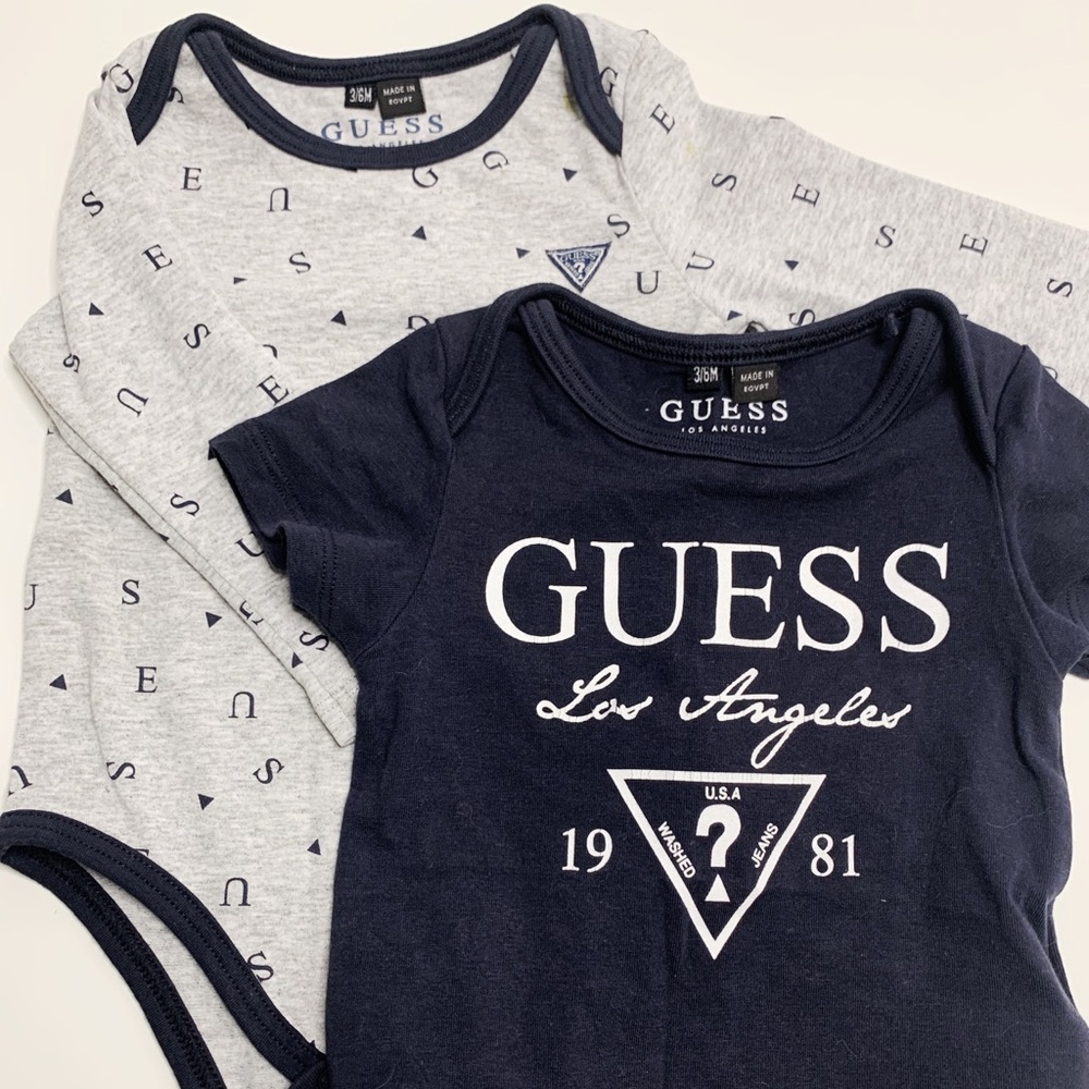 3-6M GUESS Blue & Gray Onesie 2pc. Bundle